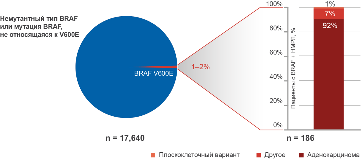 Частота выявления мутации в гене BRAF