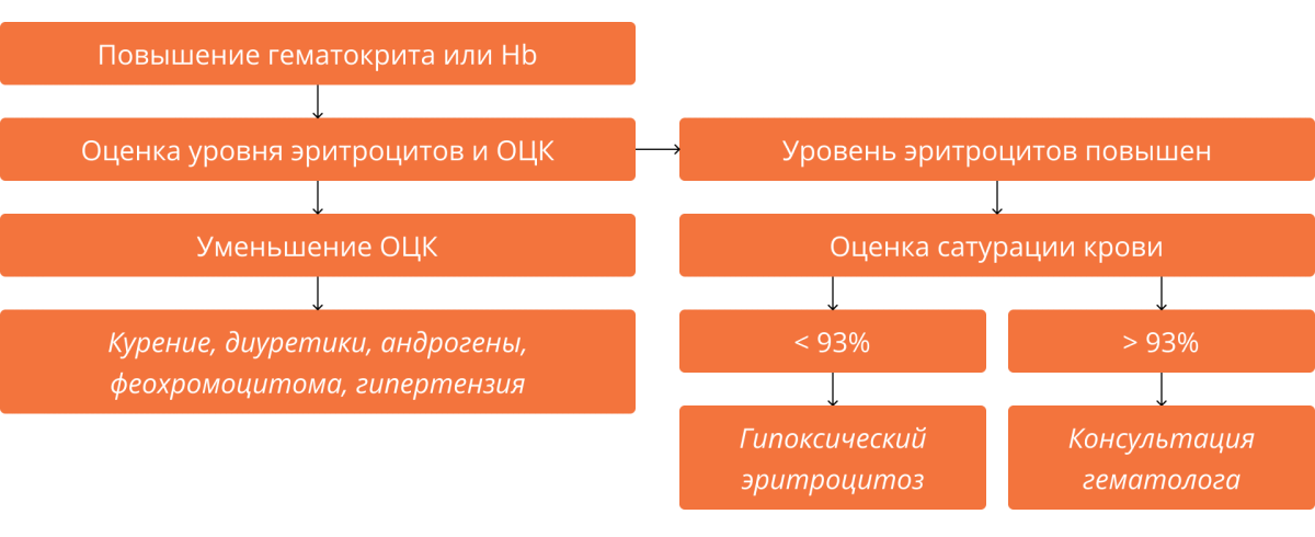 Рисунок 1. Упрощенная схема дифференциального диагноза эритроцитоза Упрощенная схема дифференциального диагноза эритроцитоза