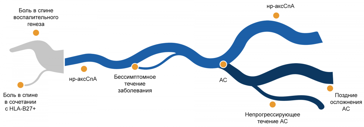 Рисунок 1 — Клиническое течение нр-аксСпА Клиническое течение нр-аксСпА