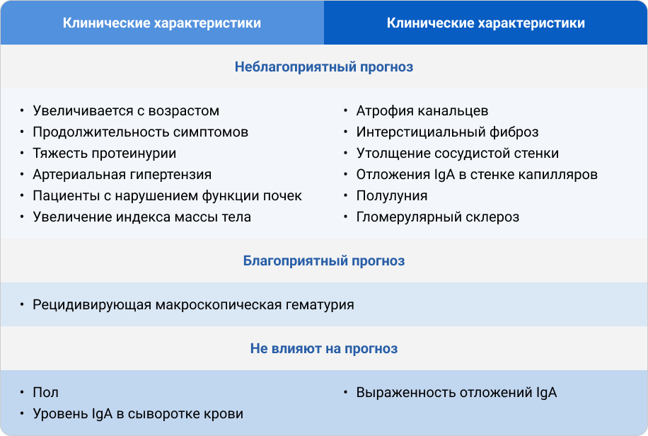 Определение прогноза течения IgA-нефропатии в зависимости от клинической картины