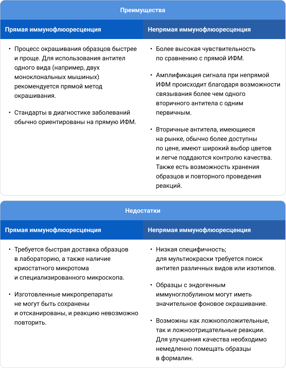 Преимущества и недостатки прямой и непрямой иммунофлюоресценции2